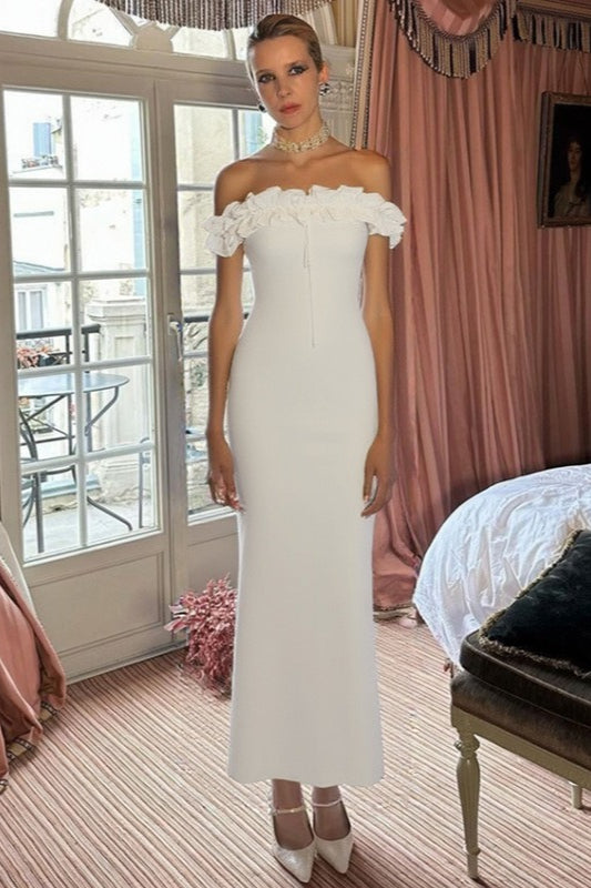 Ruffle Trim Bardot Party Dress