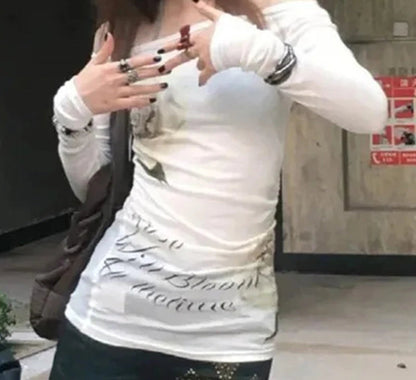 Slash Neck Vintage Print Sheer Top