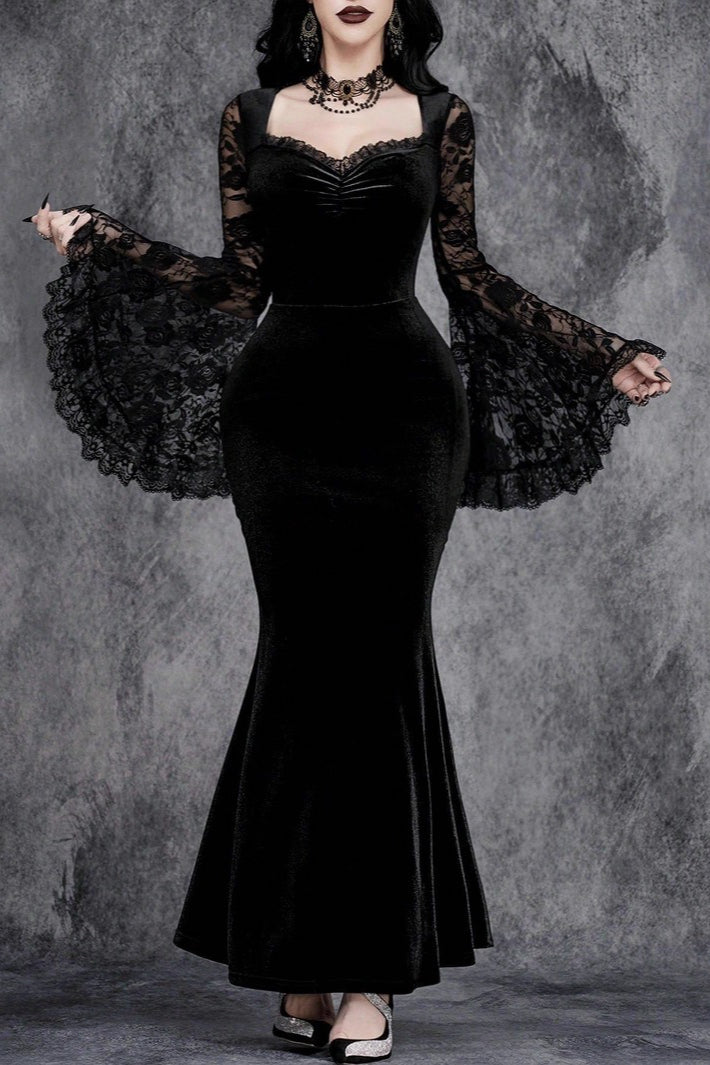 Halloween Gothic Lace Flare Sleeve Dress
