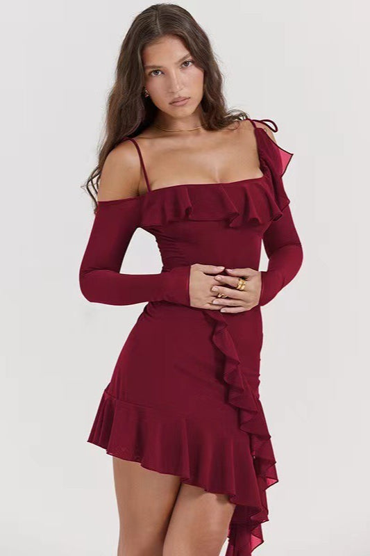 Asymmetric Off Shoulder Slip Dress