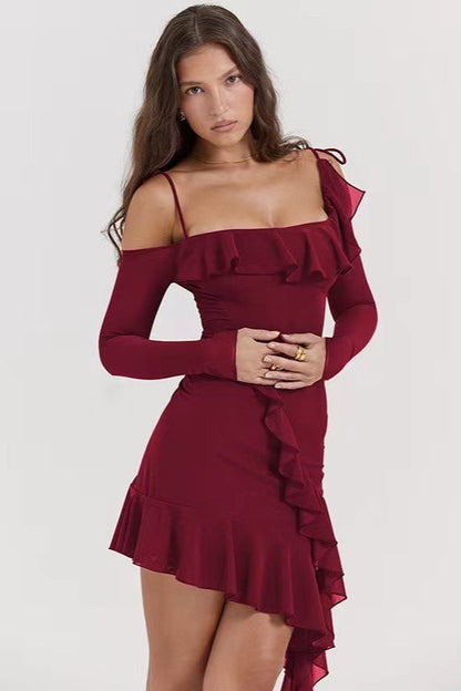 Asymmetric Off Shoulder Slip Dress