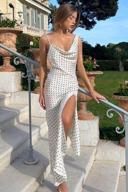 Polka Dot Draped Slip Dress