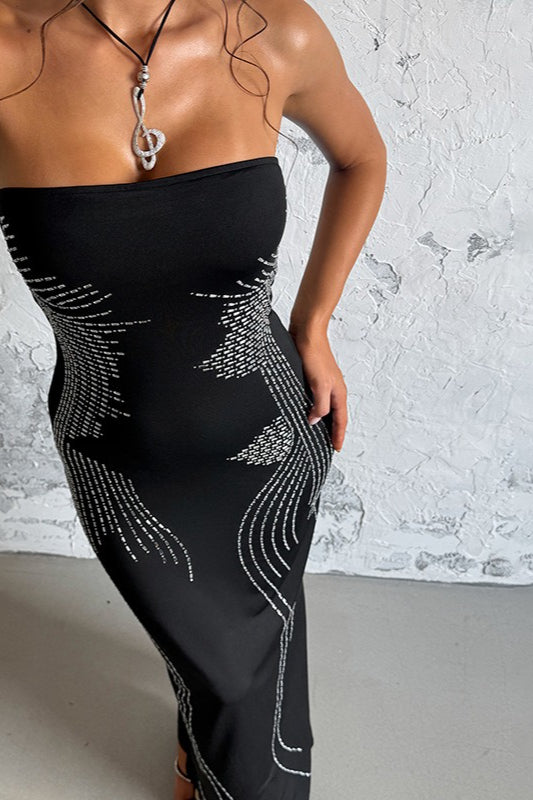 Chic Angel Wing Slim Rhinestone Strapless Formal Dress