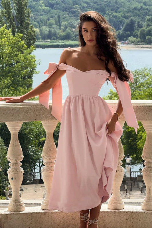 Off-Shoulder Tie-Front Maxi Party Dress