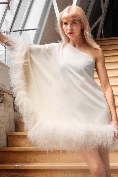 One-Shoulder Cape Mini Party Dress