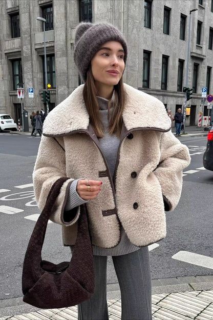 Oversized Sherpa Collar Plush Coat