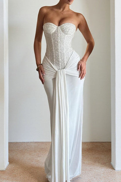 Sexy Strapless Backless Ribbon Elegant Formal Dress