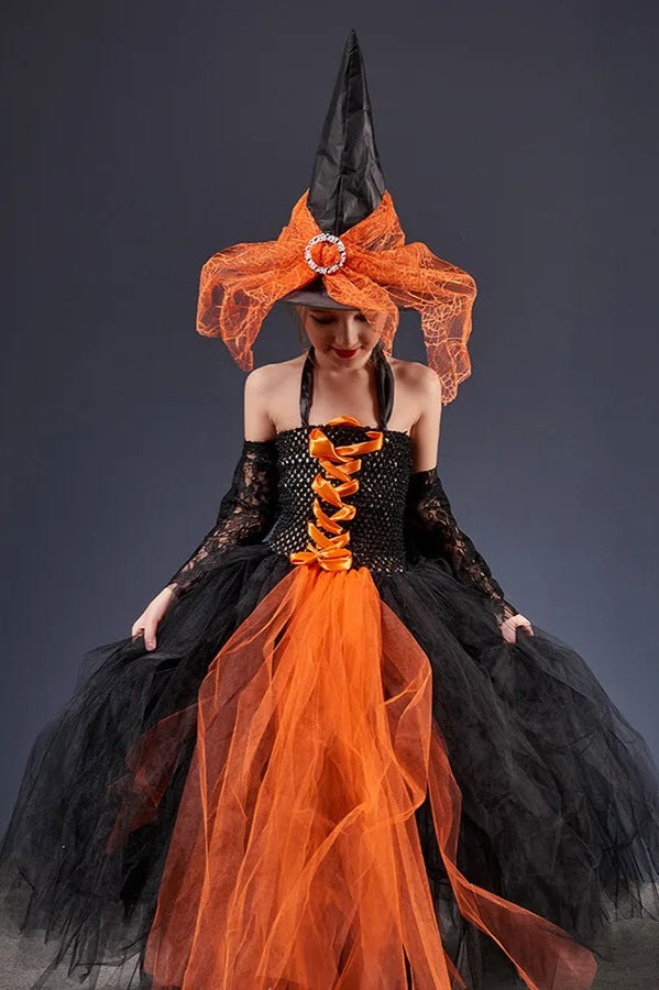 Witch Tulle Maxi Dress Kid Halloween Costume