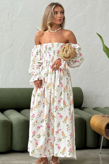 Vintage Ruffle Midi Side Slit Floral Dress