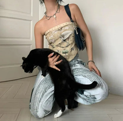 Apricot Temperament Print Strapless