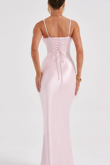 V-Neck Bone Detail Silk Dress