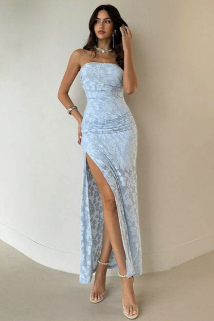 Sexy Strapless High Split Lace Dress