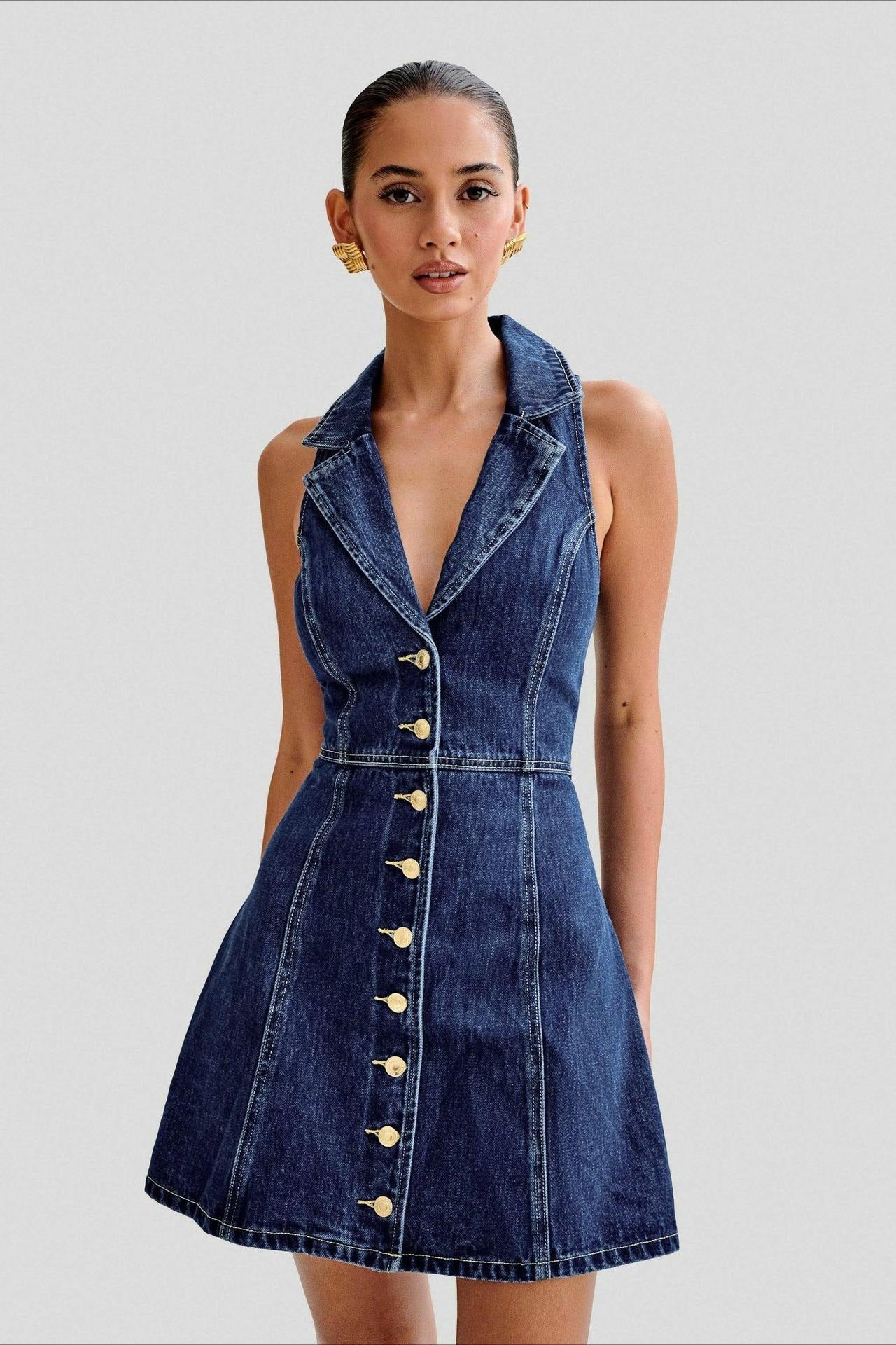 Fitted Halter Denim Dress