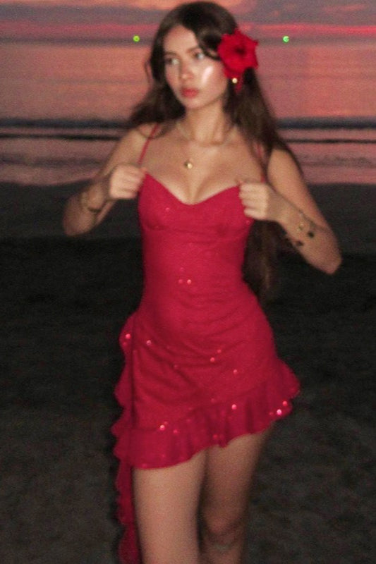 Sheer Asymmetric Ribbon Party Dress