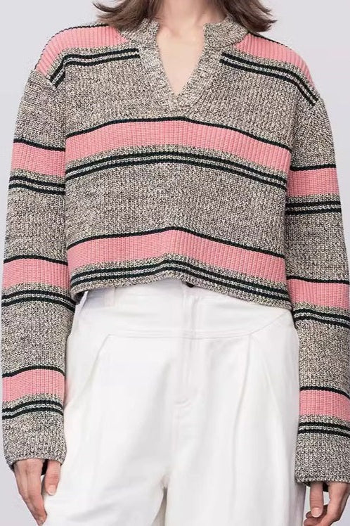 Colorful Striped Knit V-Neck Sweater