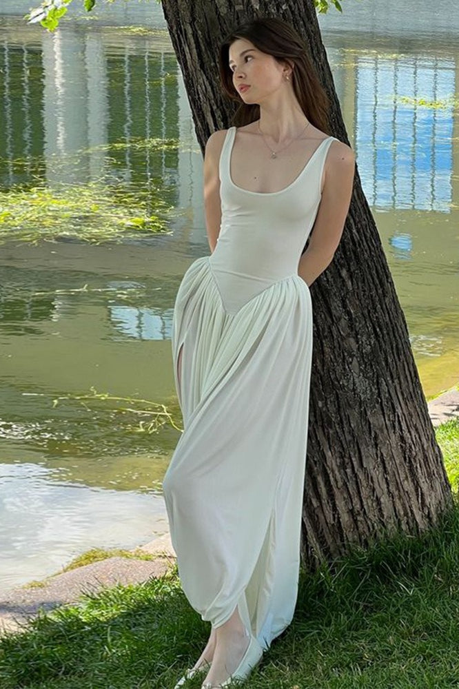 High Slit Open Back Slip Dress