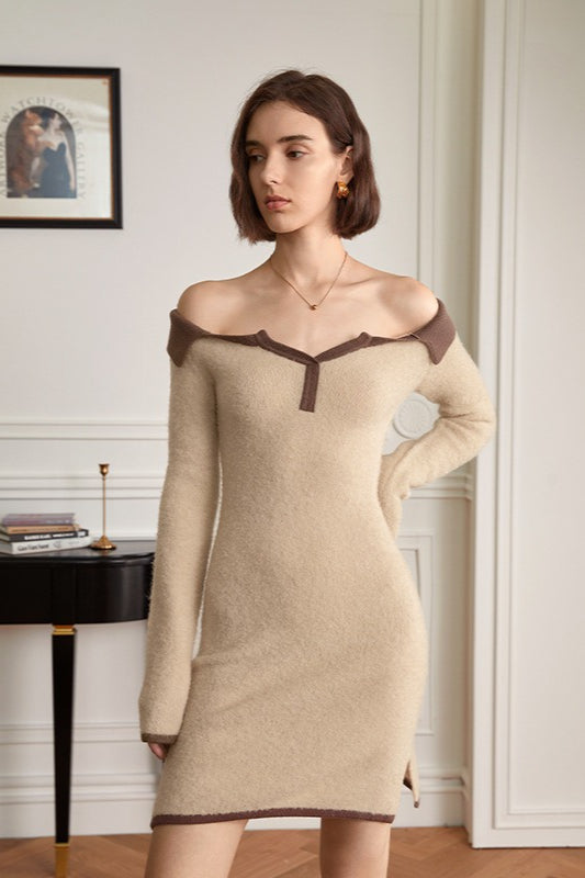 Cozy Slouchy Off Shoulder Knit Bodycon Sweater Dress