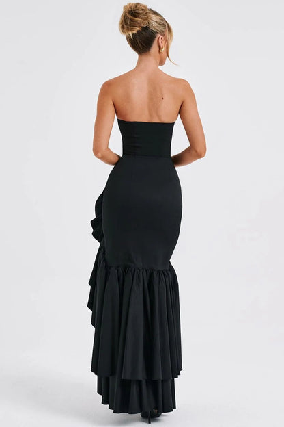 Elegant Strapless Slit Backless Bodycon Cocktail Dress