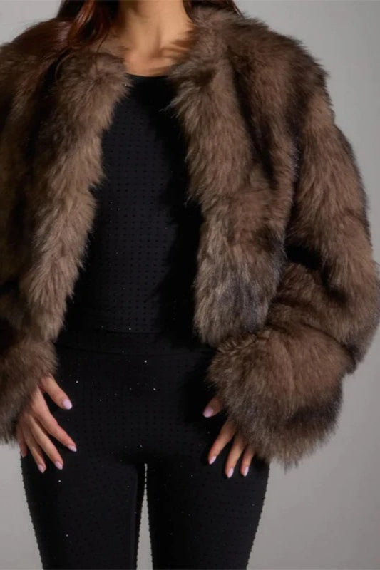 Brown Fluffy Faux Fur Coat