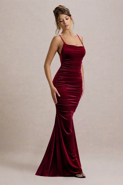 Velvet Ruched Low-Back Party Dress