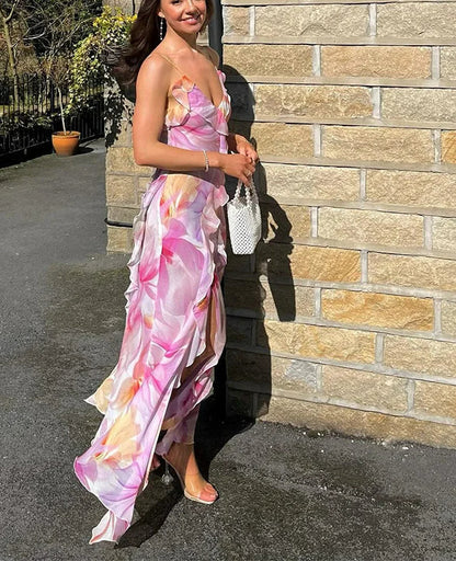 Strapless Split Tassel Floral Dress