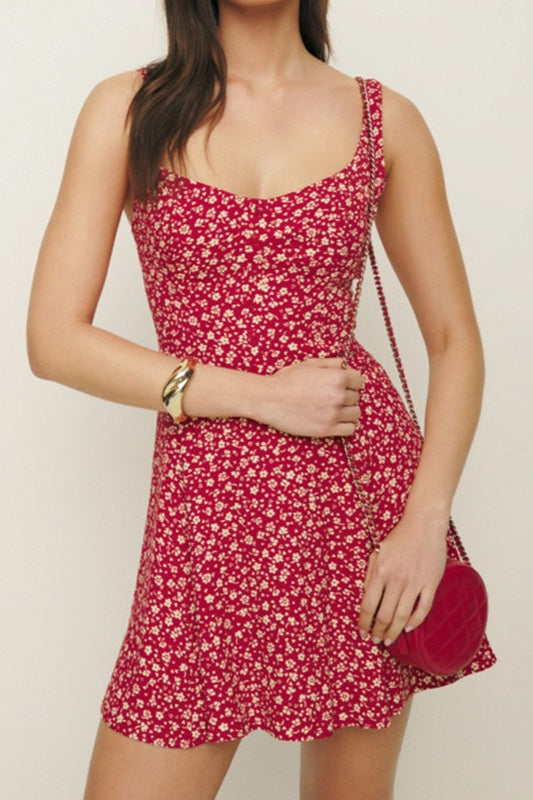 Sexy Floral Square Neck Work Dress