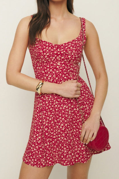 Sexy Floral Square Neck Work Dress