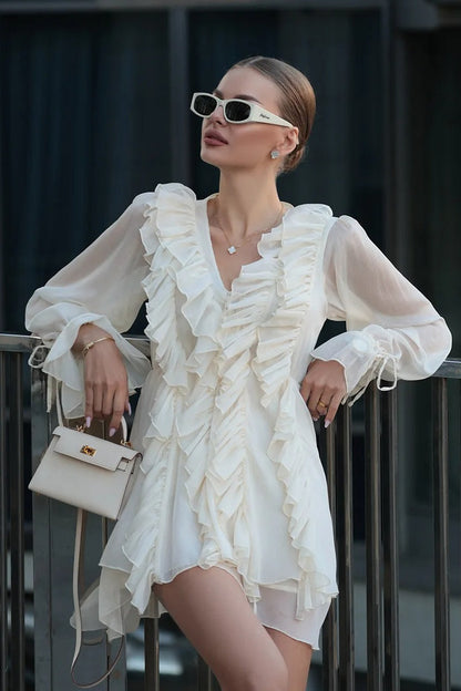 Chiffon Ruffle Tie Waist Mini Dress