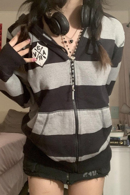 Stripe Colorblock Casual Hoodie