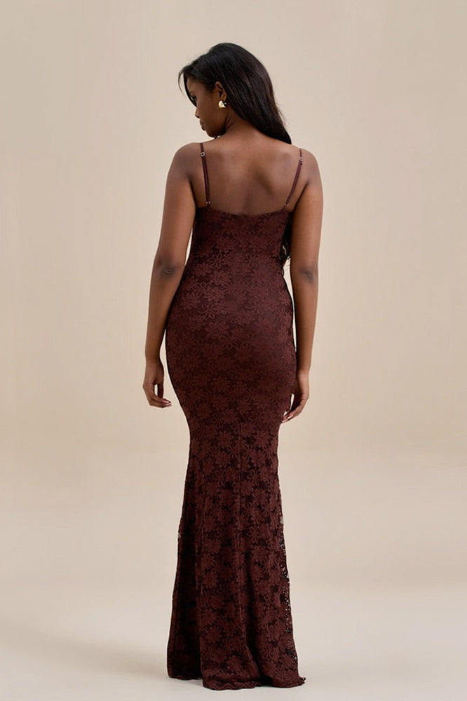 Backless Bodycon Cami Maxi Lace Dress