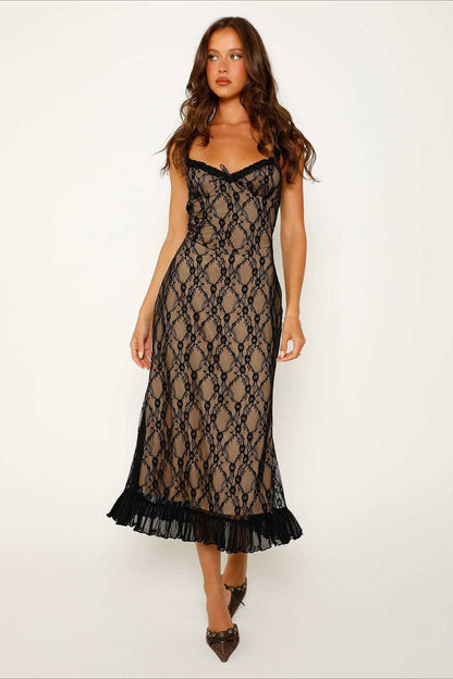 Sexy Deep V Mesh Patchwork Lace Dress