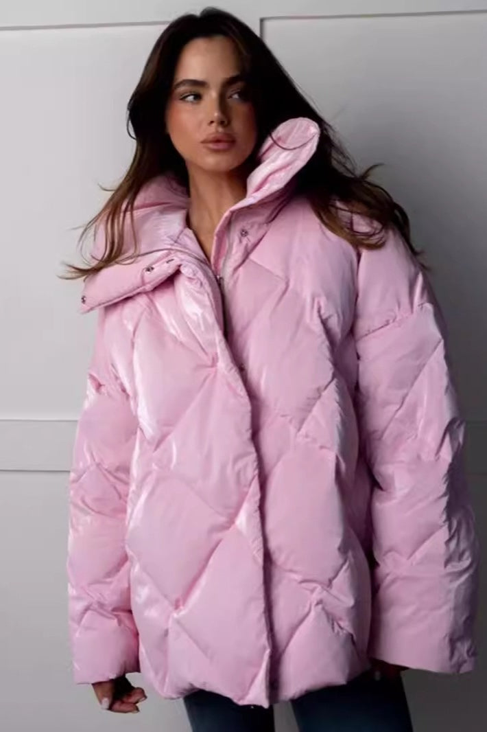 Quilted Oversized Lapel Puffer Coat
