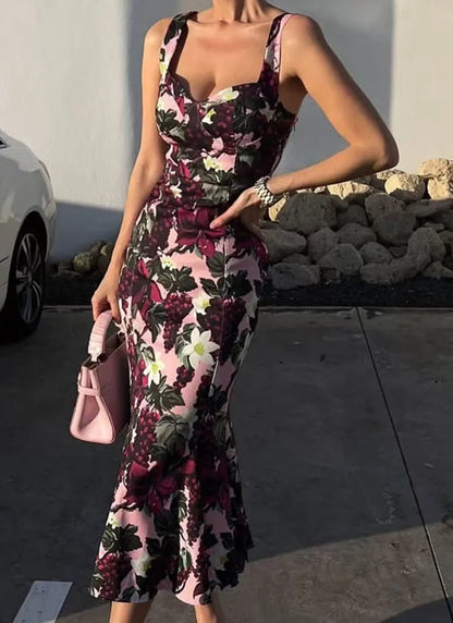 Square Neck Slim Party Floral Dress