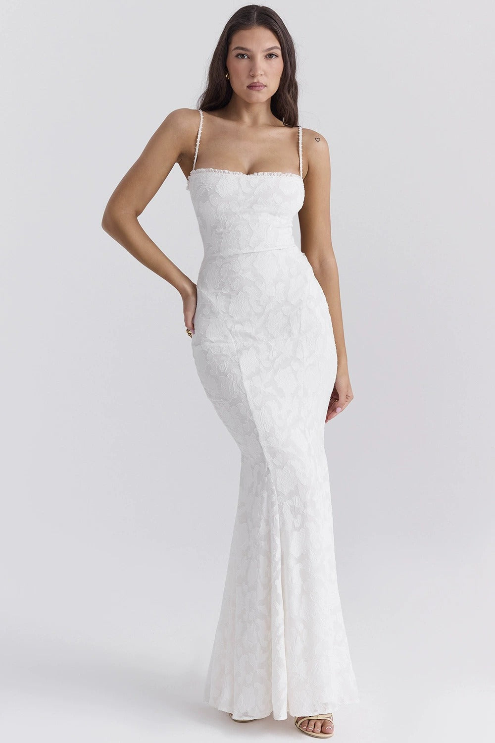 Tie Waist Sling Embroidered Mermaid Lace Dress