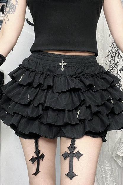 Halloween Punk Gothic Ruffled Skirt with Ballerina Skirt