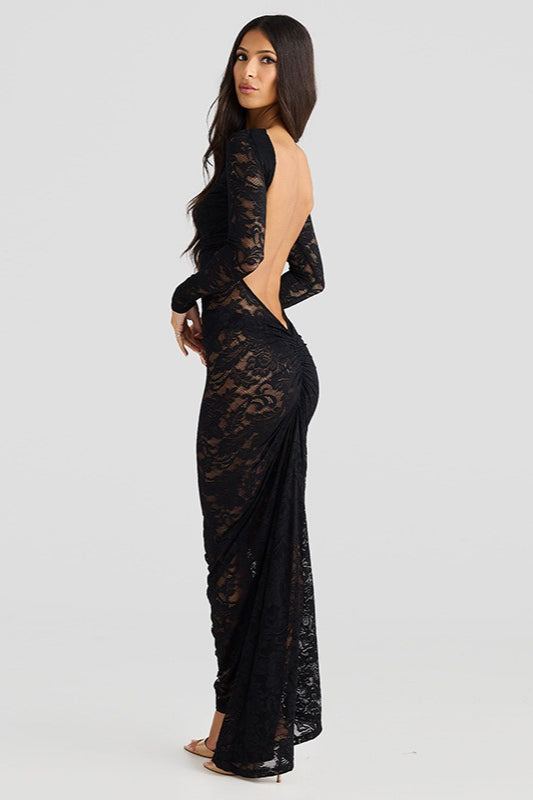 Lace Backless Long Sleeve Lace Dress