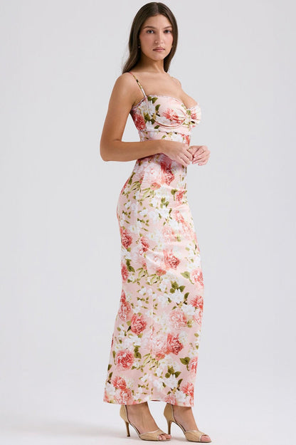 Casual Floral Sexy Split Midi Silk Dress