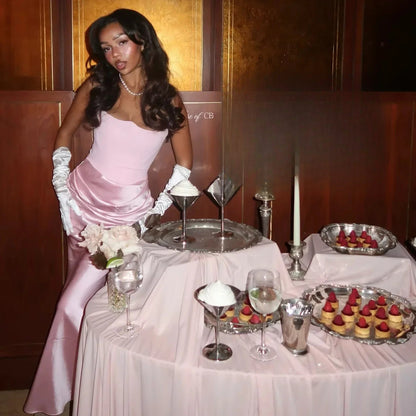 Strapless Pink Satin Corset Silk Dress