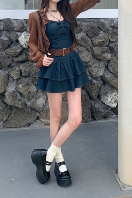 Short Strappy Denim Dress