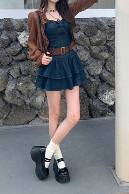 Short Strappy Denim Dress