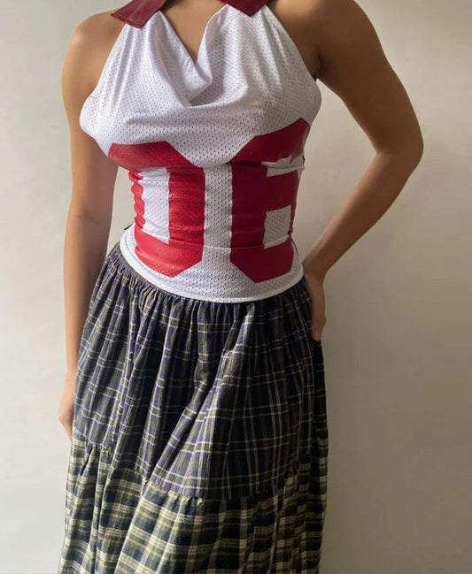 Bandage Backless Mesh Patchwork Crop Top Cami Top