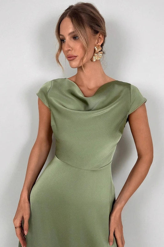 Silk-Like Satin Slit Maxi Silk Dress