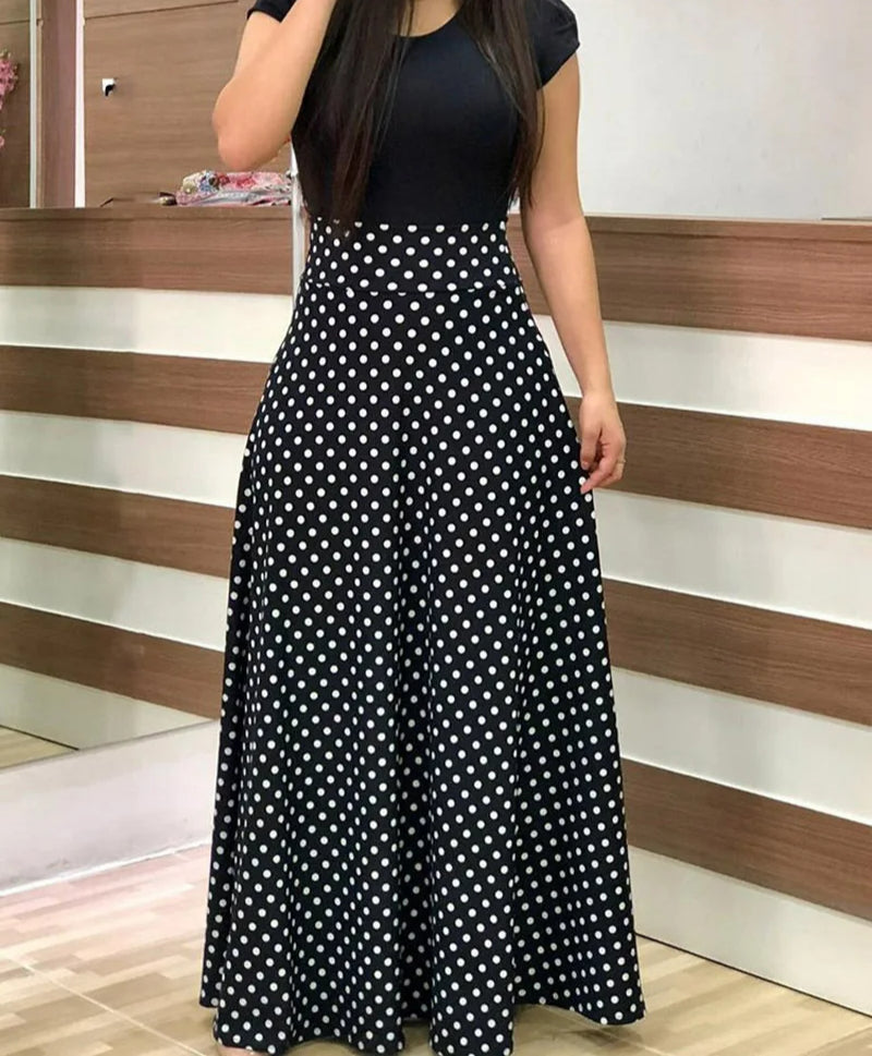 Color Block Floral Short Sleeve Midi Dress