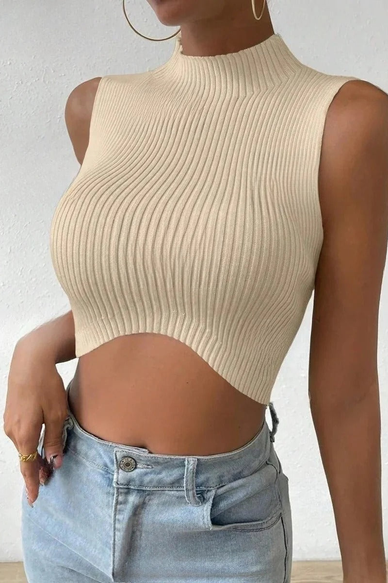 Knit Sleeveless Mock Neck Crop Top