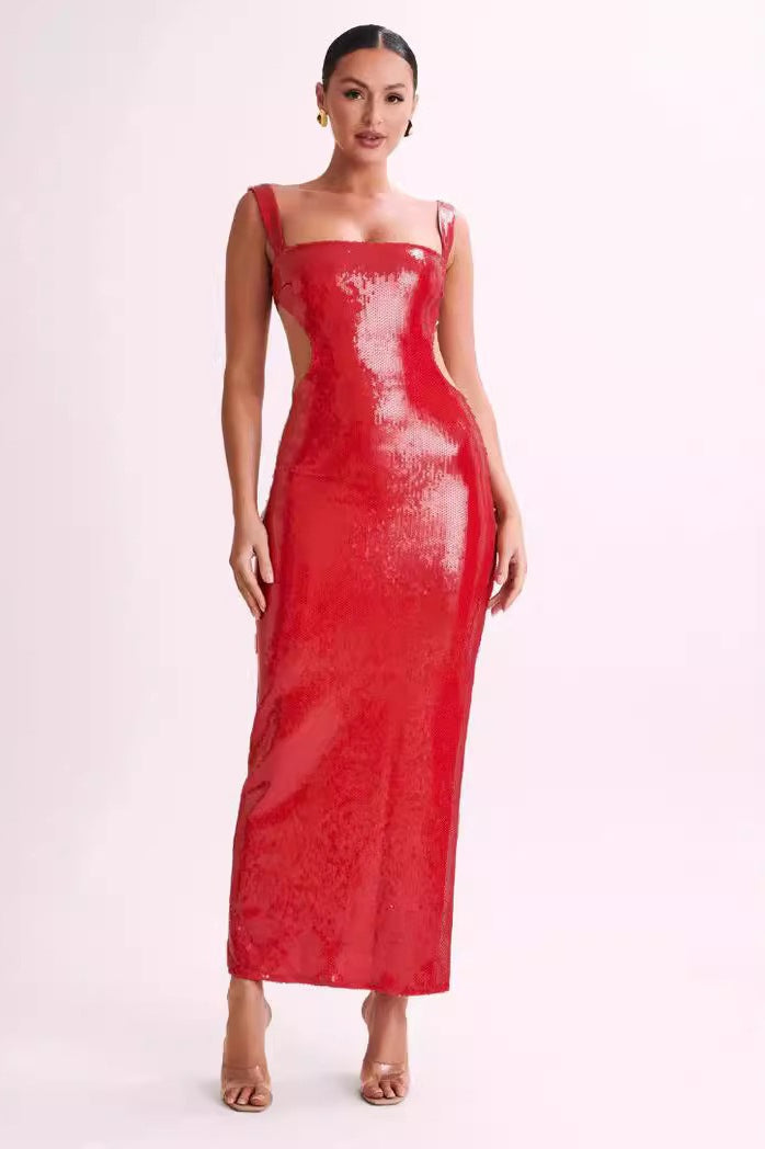 Sexy Backless Slim Spaghetti Strap Sequin Dress