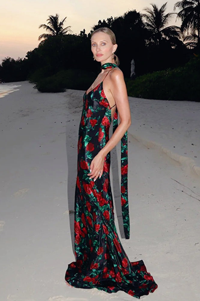 Floral Plunge Low Back Slip Dress