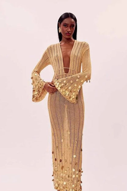 Sequined Knit Maxi Sweater Dress