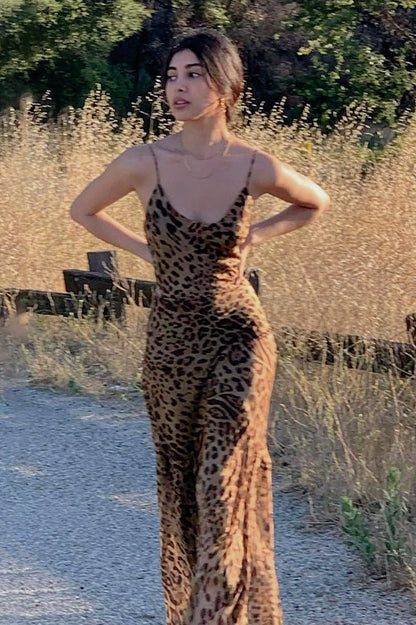 Leopard Low Back Slip Dress