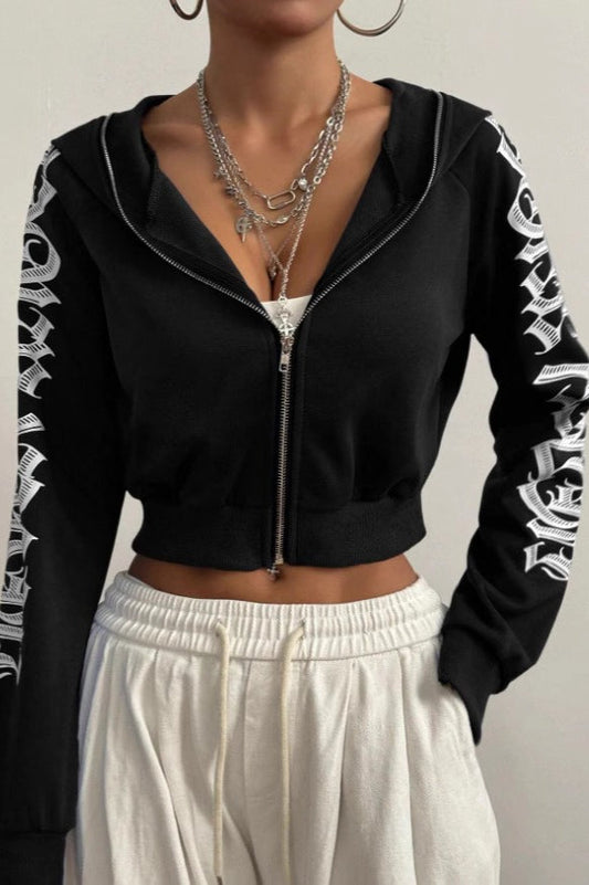 Trendy Printed Zipper Hoodie