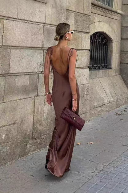 Satin Cami Backless Silk Dress
